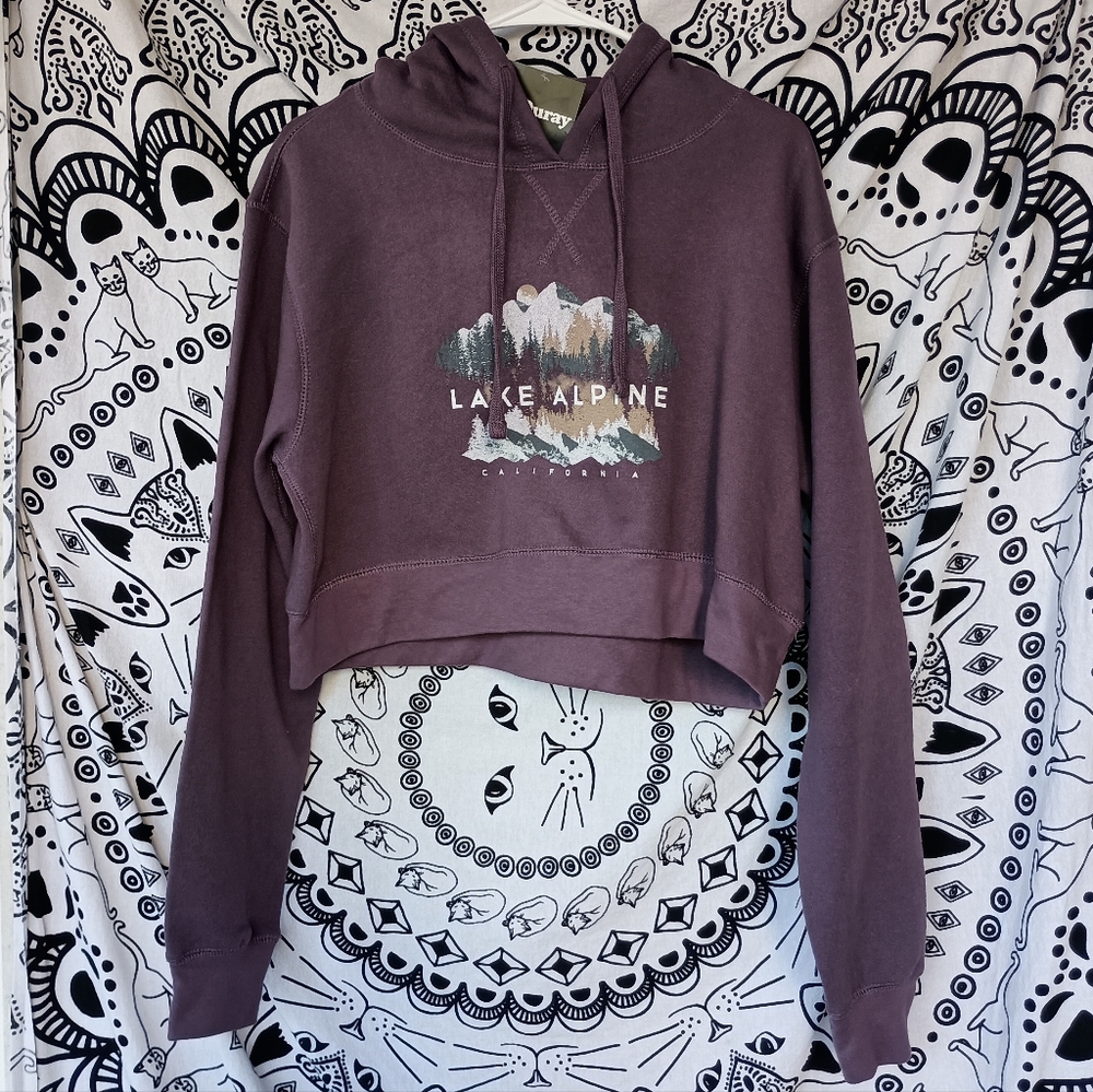 Ouray‎ Purple Lake Alpine California Cropped Grpahic Hoodie NWT